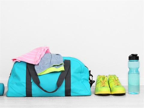 Image of bag, shoes, drink bottle and towel