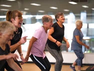 Seniors in a group fitness class